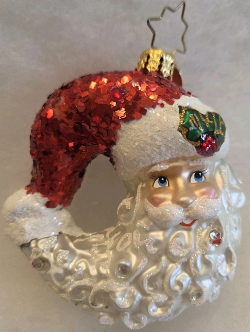 Christopher Radko Bella Luna Gem Santa Wreath Glass Ornament Hanpainted Like New